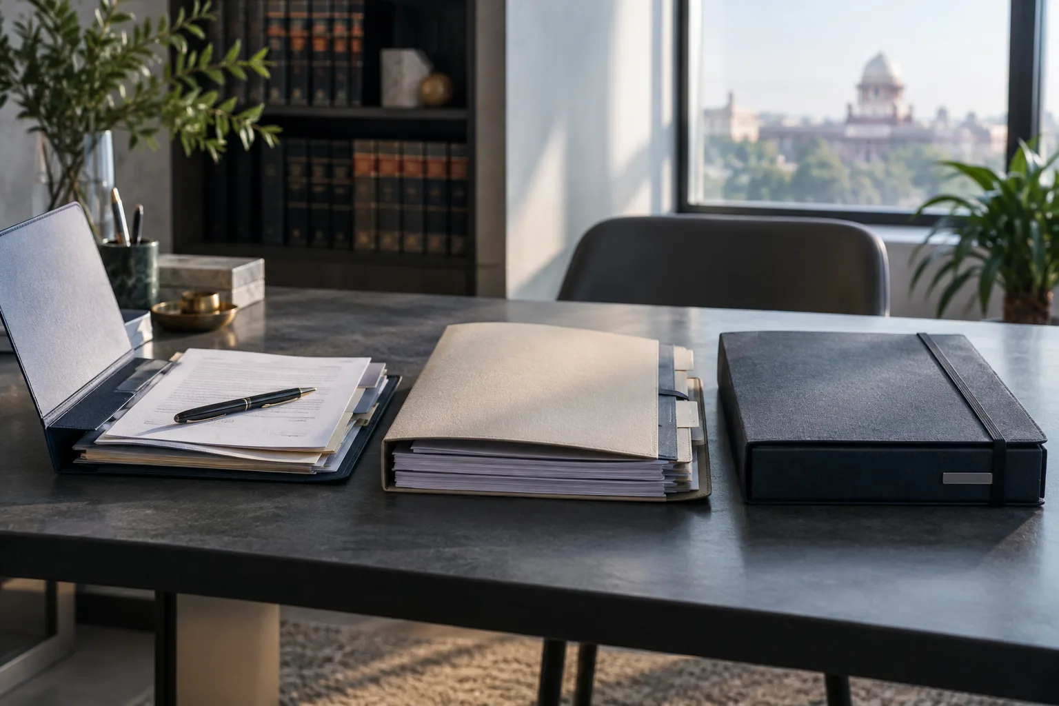 Working, handoff and archive folders arranged as a deliberate sequence on a desk.